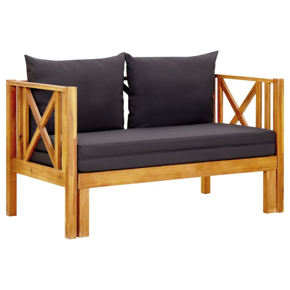 vidaXL Trädgårdsbänk 2-sits med dynor 122 cm massivt akaciaträ
