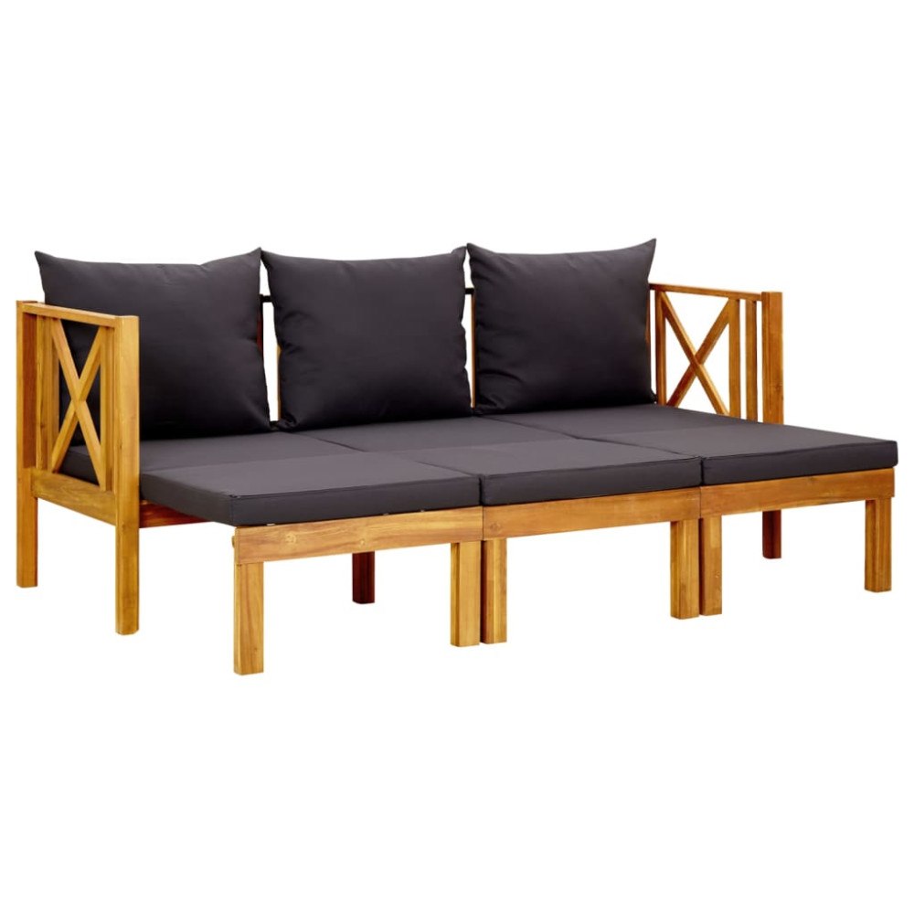 vidaXL Trädgårdsbänk 3-sits med dynor 179 cm massivt akaciaträ