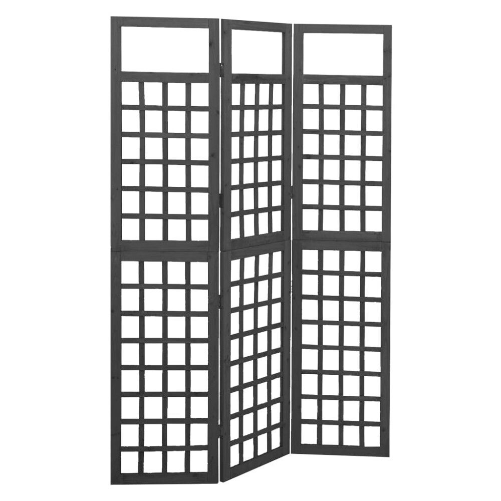 vidaXL Rumsavdelare/Spaljé 3 paneler massiv gran svart 121x180 cm