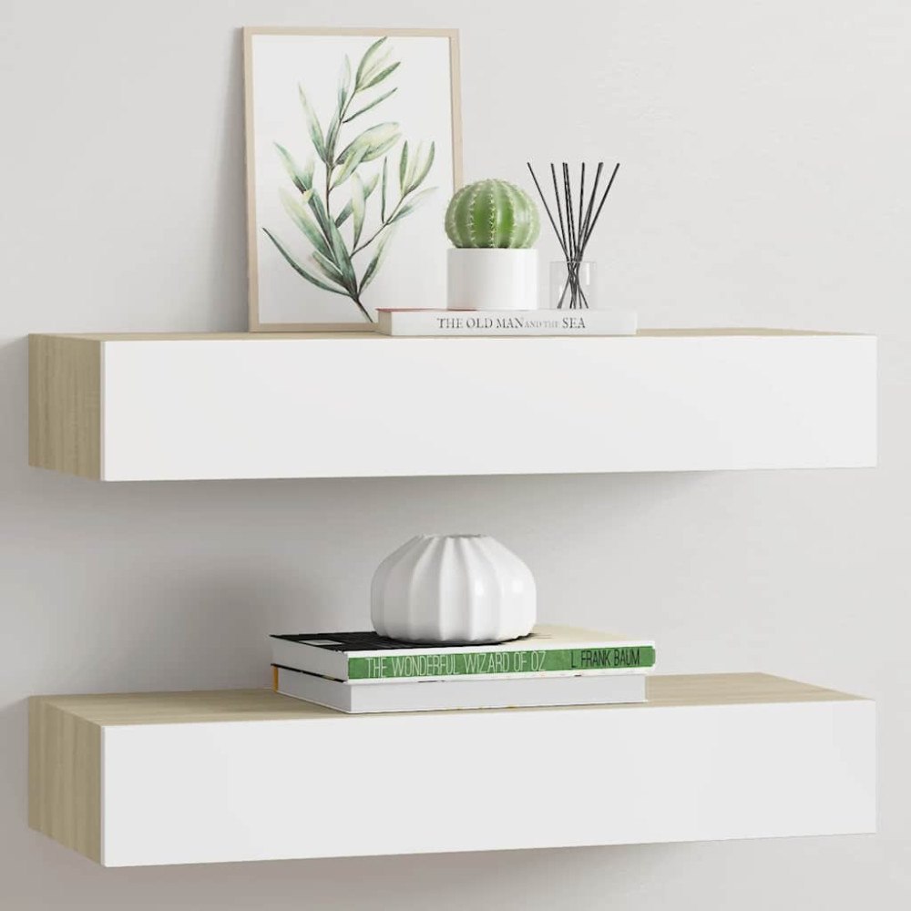 vidaXL Vägghyllor 2 st ek och vit 60x23,5x10cm MDF