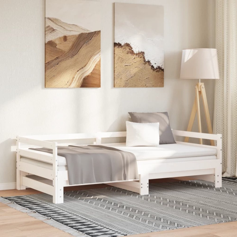 vidaXL Dagbädd utdragbar vit massiv furu 2x(90x200) cm