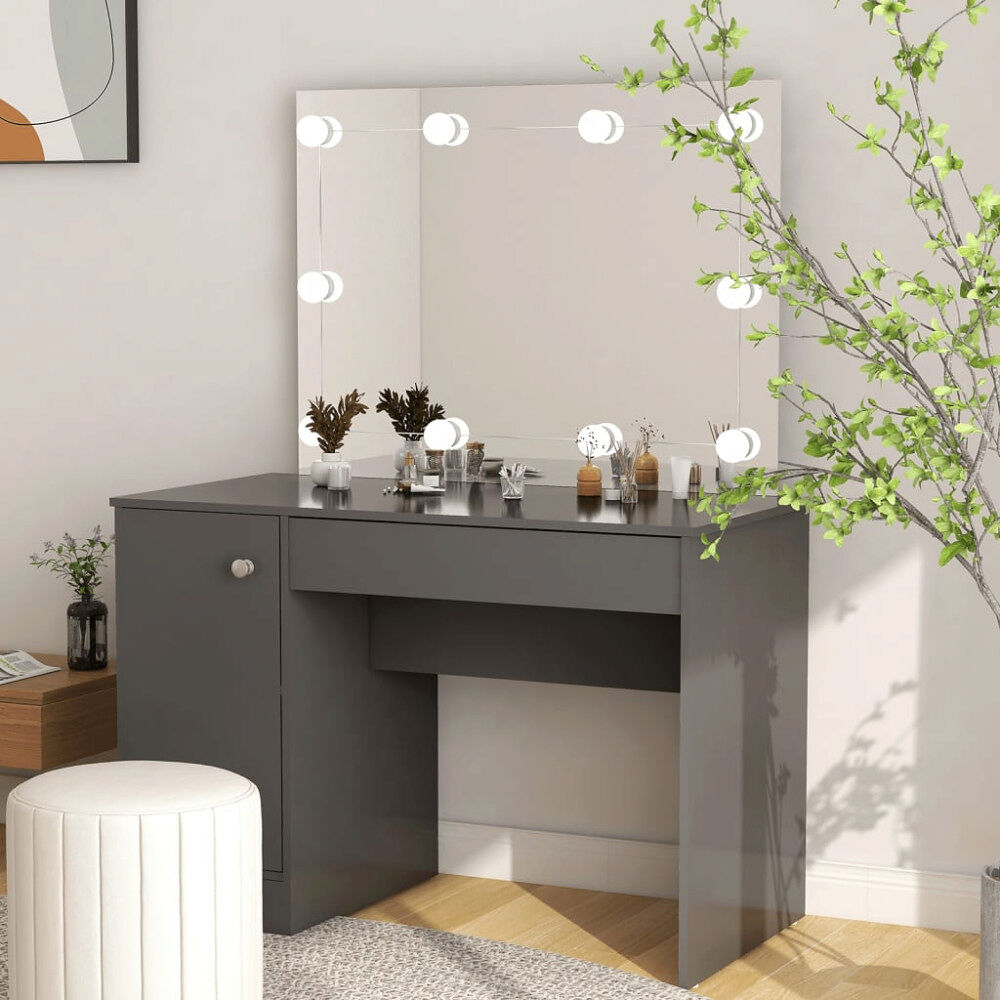 vidaXL Sminkbord med LED-belysning 110x55x145 cm MDF grå