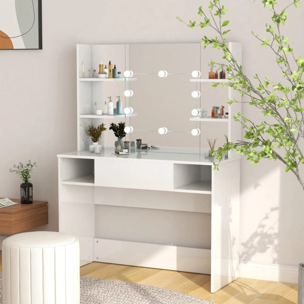vidaXL Sminkbord med LED-belysning 100x40x135 cm MDF vit