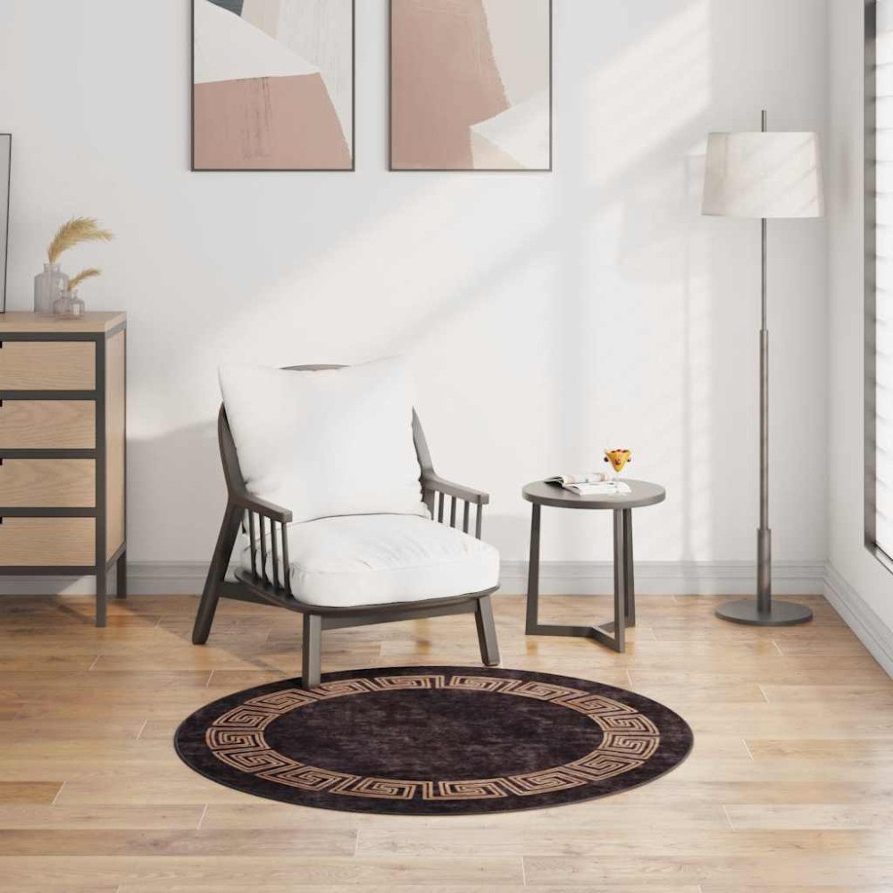 vidaXL Matta tvättbar φ120 cm svart och guld
