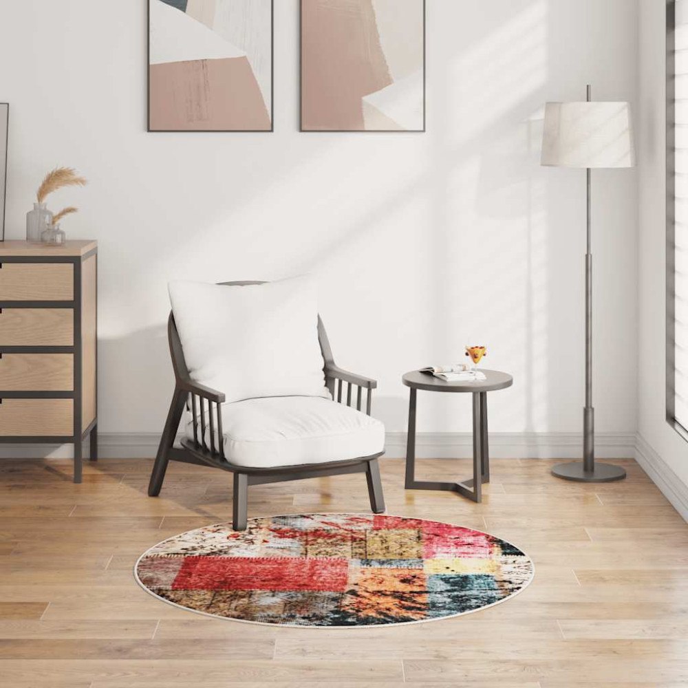 vidaXL Matta tvättbar lappmönster φ120 cm flerfärgad