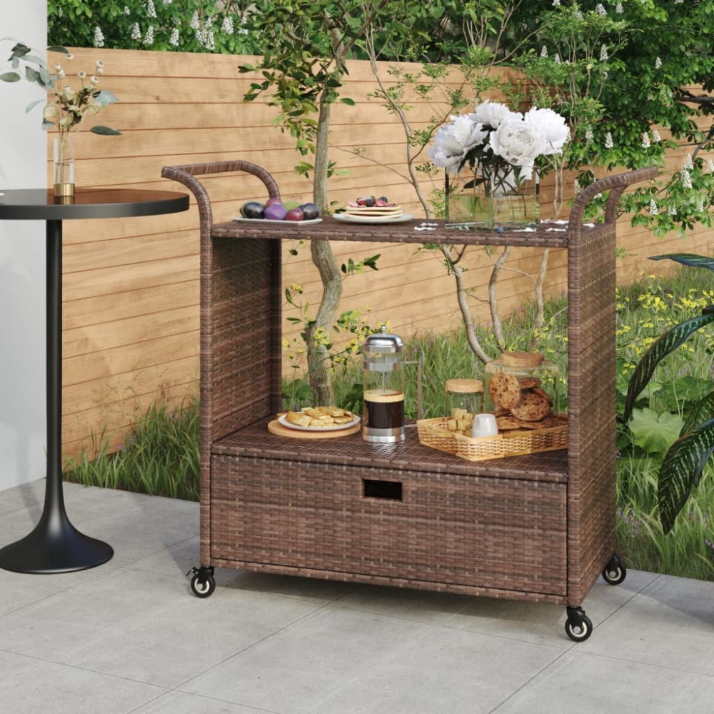 vidaXL Serveringsvagn med låda brun 100x45x97 cm konstrotting
