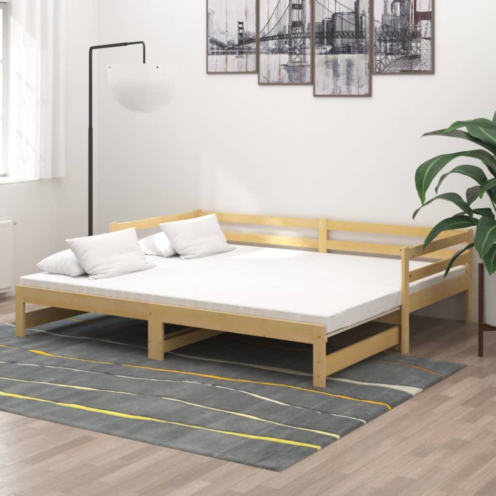 vidaXL Dagbädd utdragbar 2x(90x200) cm massiv furu