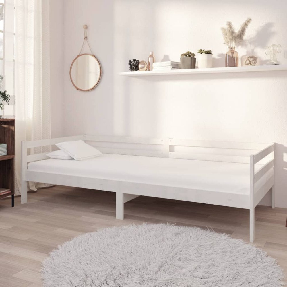 vidaXL Dagbädd med madrass 90x200 cm vit massiv furu