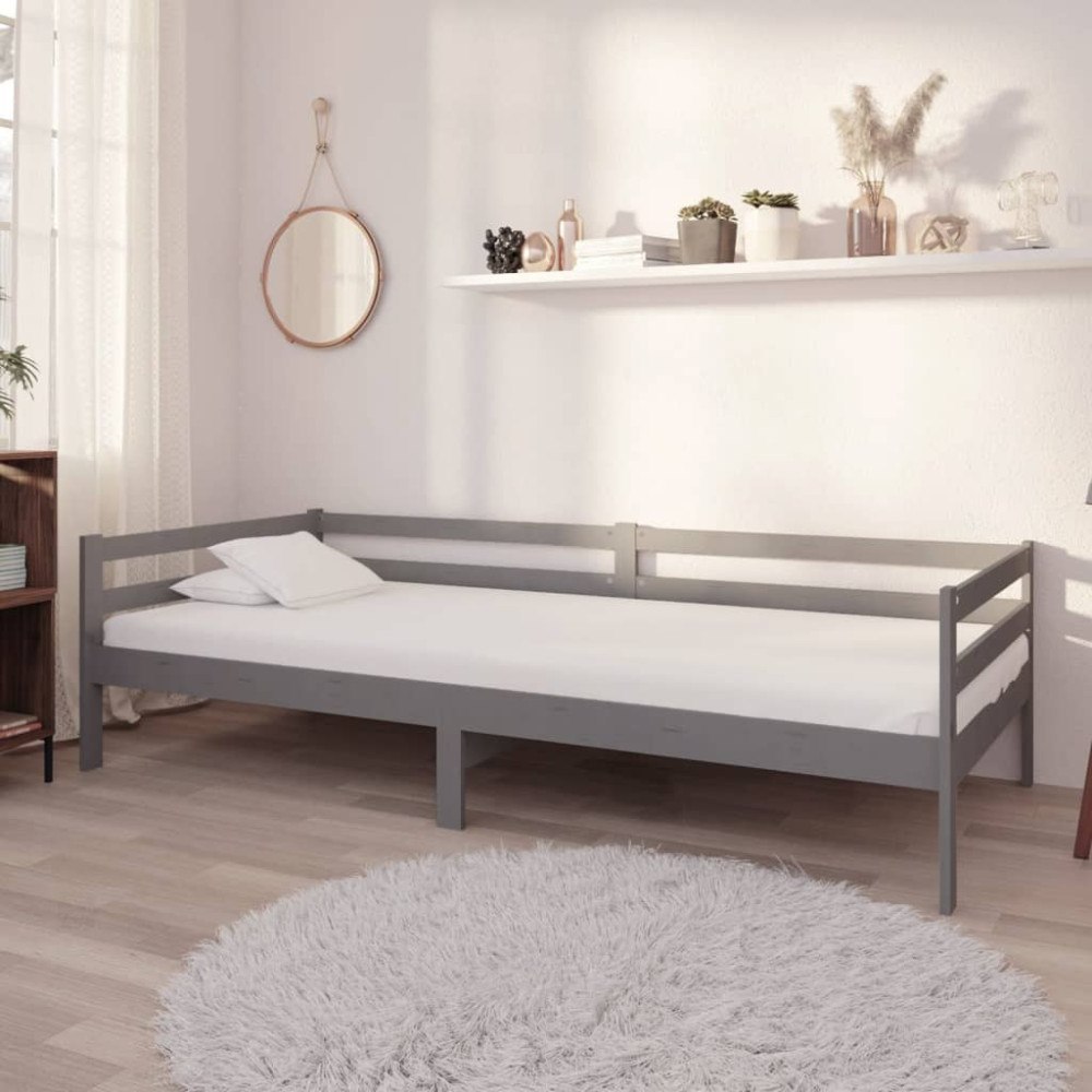 vidaXL Dagbädd med madrass 90x200 cm grå massiv furu
