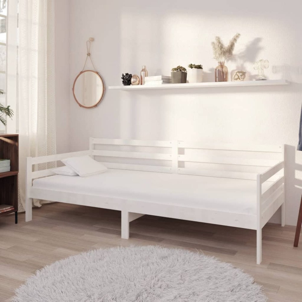 vidaXL Dagbädd med madrass 90x200 cm vit massiv furu