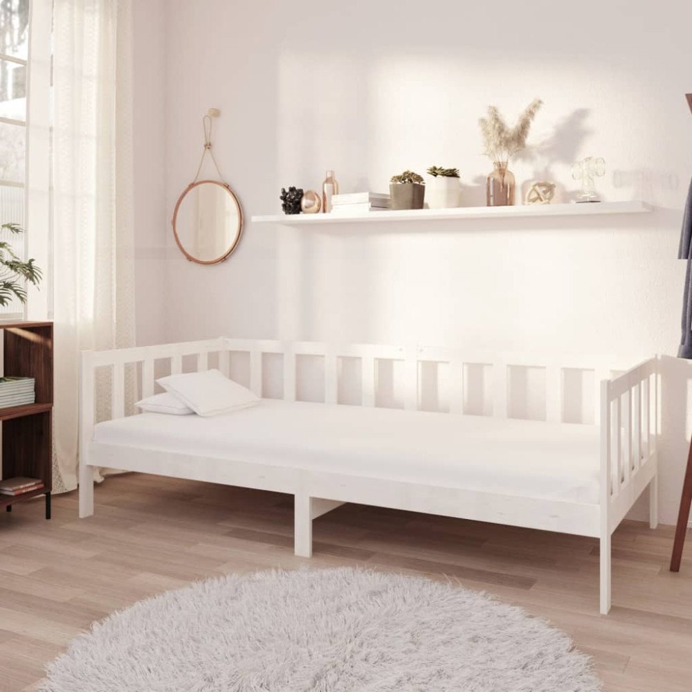 vidaXL Dagbädd med madrass 90x200 cm vit massiv furu