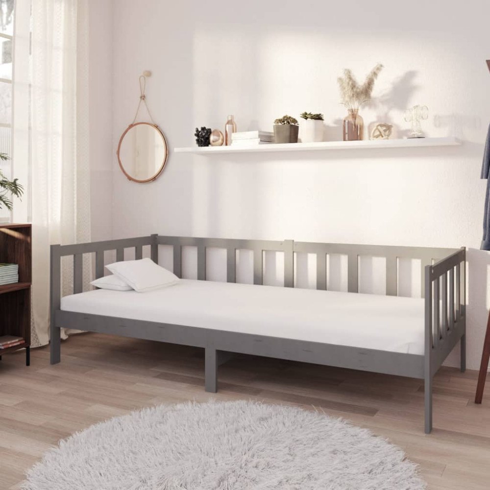 vidaXL Dagbädd med madrass 90x200 cm grå massiv furu