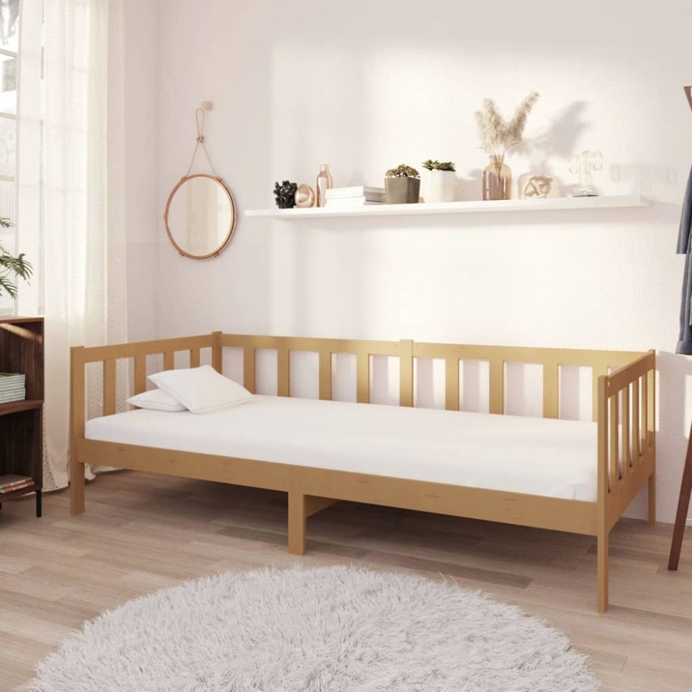 vidaXL Dagbädd med madrass 90x200 cm honungsbrun massiv furu