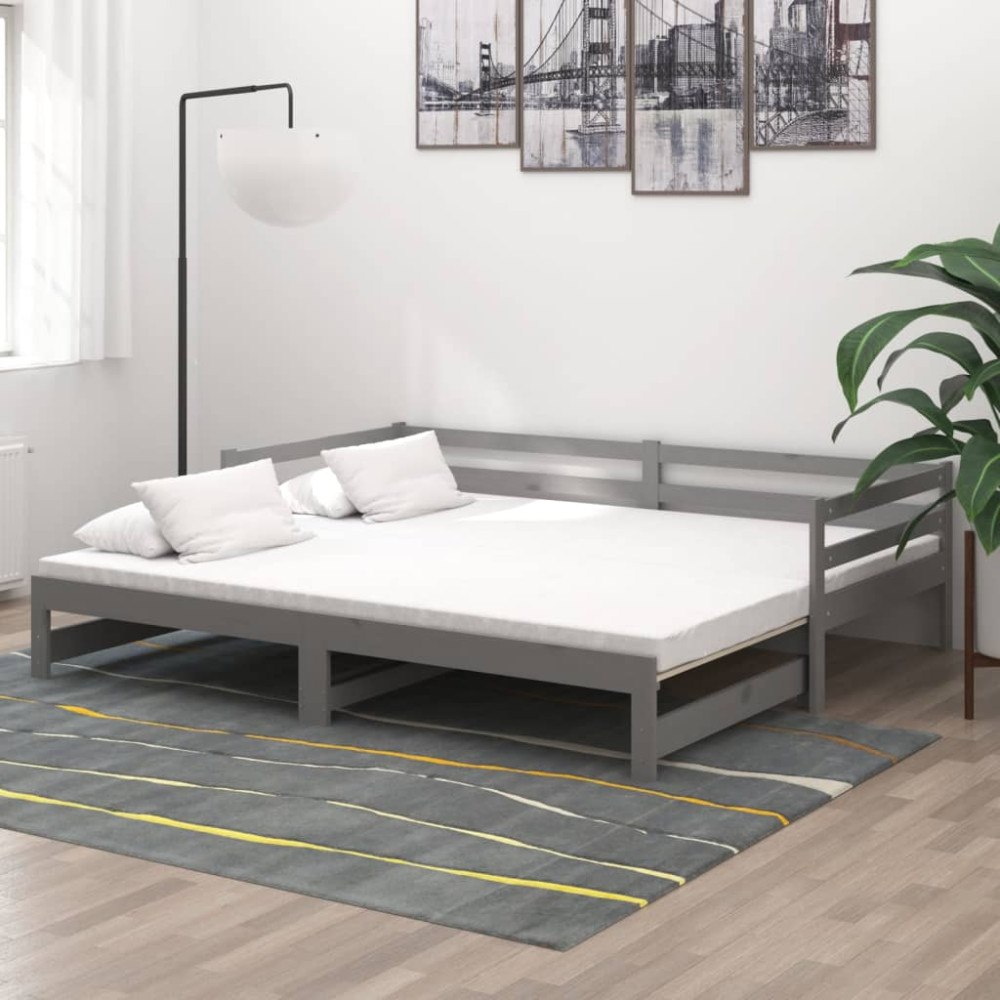 vidaXL Dagbädd utdragbar 2x(90x200) cm grå massiv furu