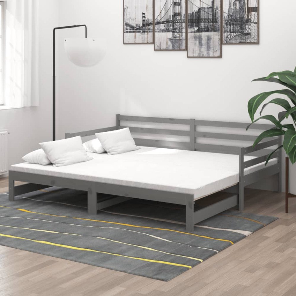 vidaXL Dagbädd utdragbar 2x(90x200) cm grå massiv furu
