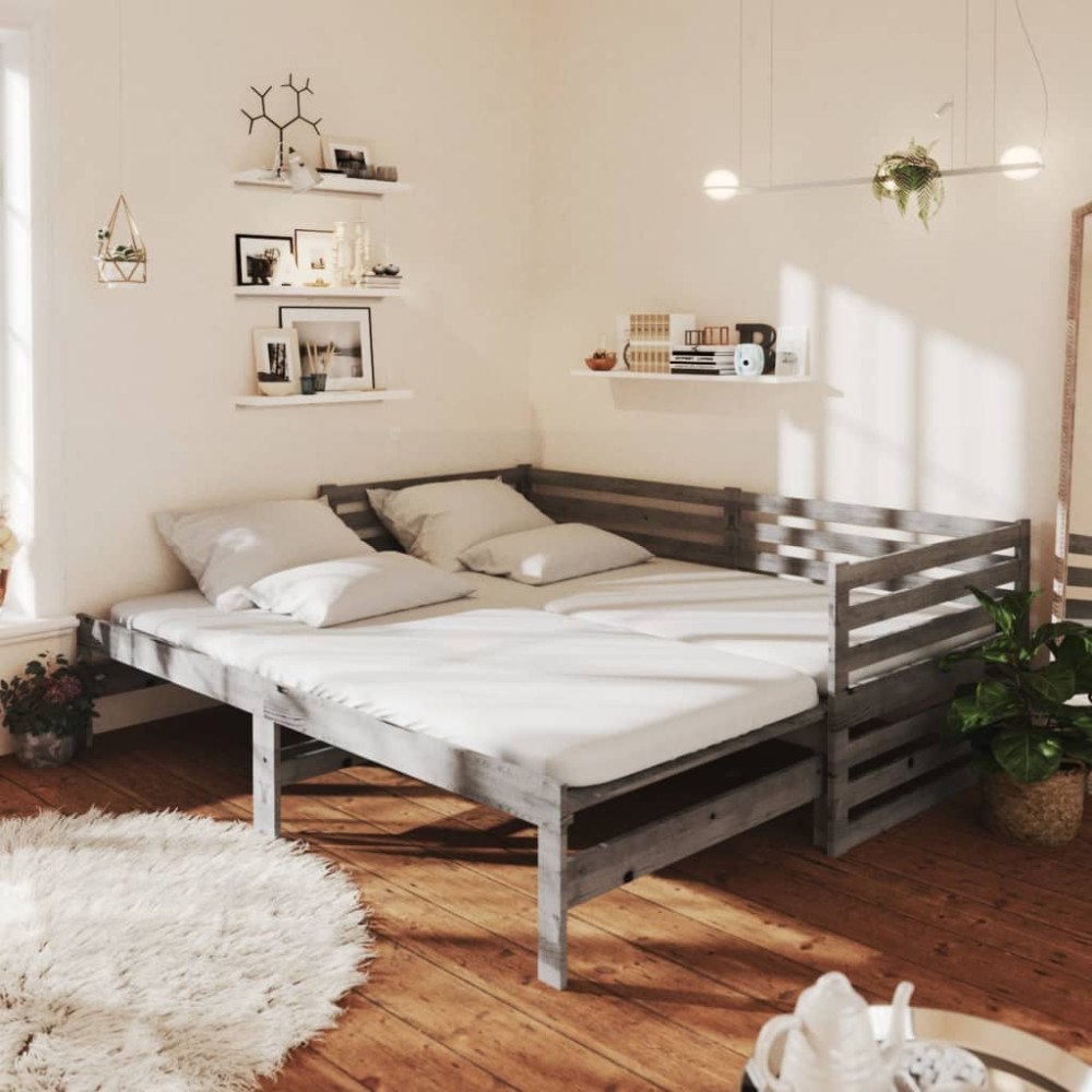 vidaXL Dagbädd utdragbar 2x(90x200) cm grå massiv furu