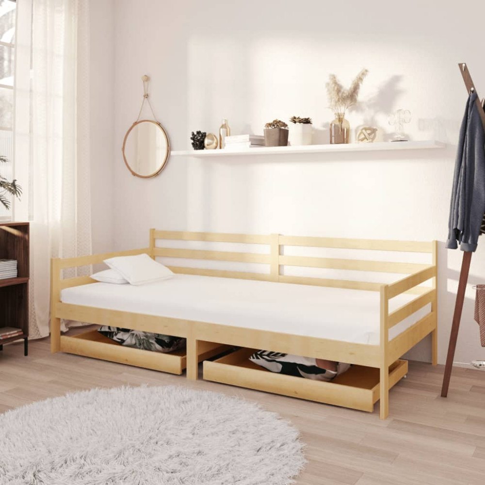 vidaXL Dagbädd med lådor 90x200 cm massiv furu