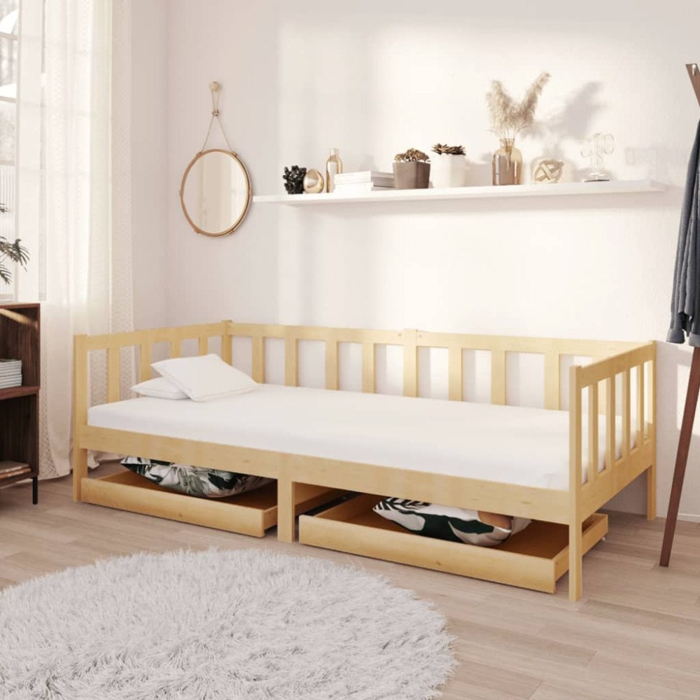 vidaXL Dagbädd med lådor 90x200 cm massiv furu