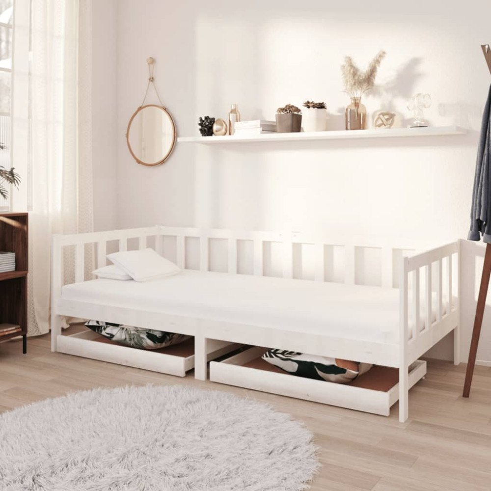 vidaXL Dagbädd med lådor 90x200 cm vit massiv furu