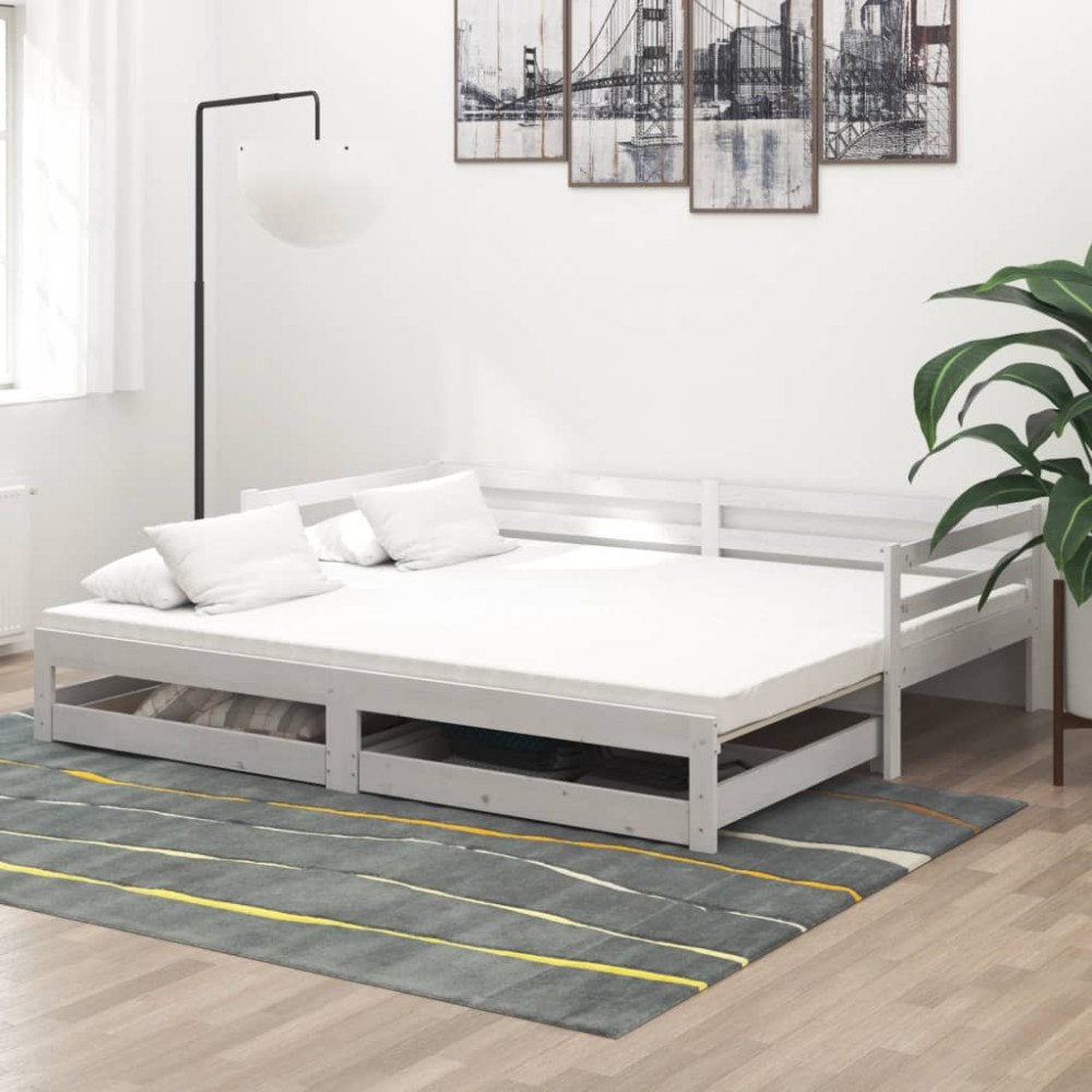 vidaXL Dagbädd utdragbar 2x(90x200) cm vit massiv furu