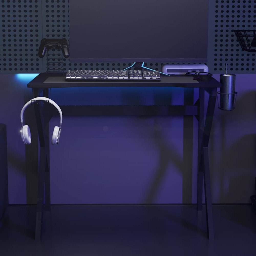 vidaXL Gamingskrivbord med K-formade ben svart 90x60x75 cm