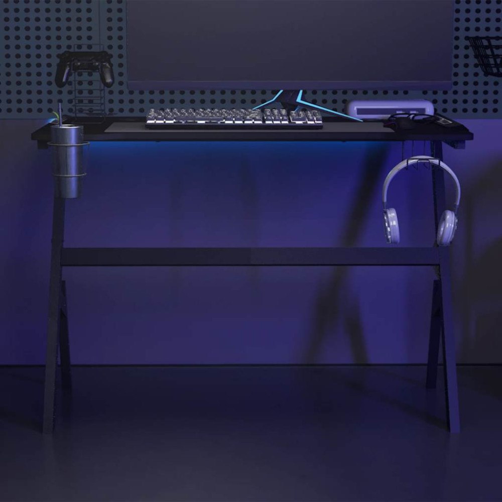 vidaXL Gamingskrivbord LED med Y-formade ben svart 110x60x75 cm