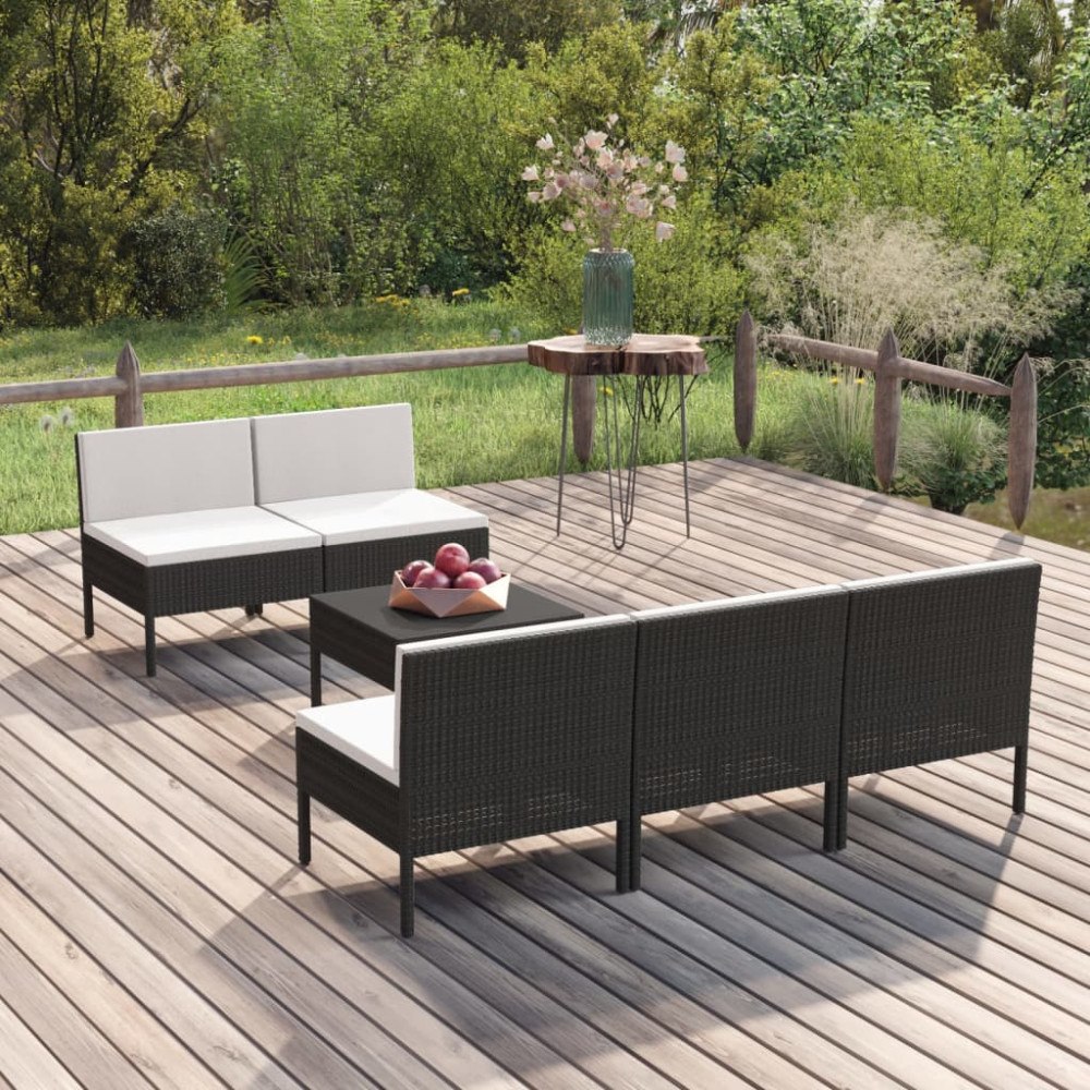 vidaXL Loungegrupp med dynor 6 delar svart konstrotting