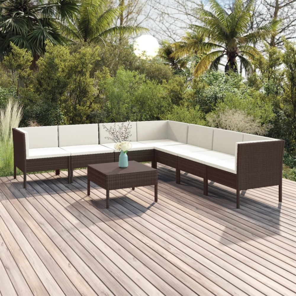 vidaXL Loungegrupp med dynor 8 delar konstrotting brun