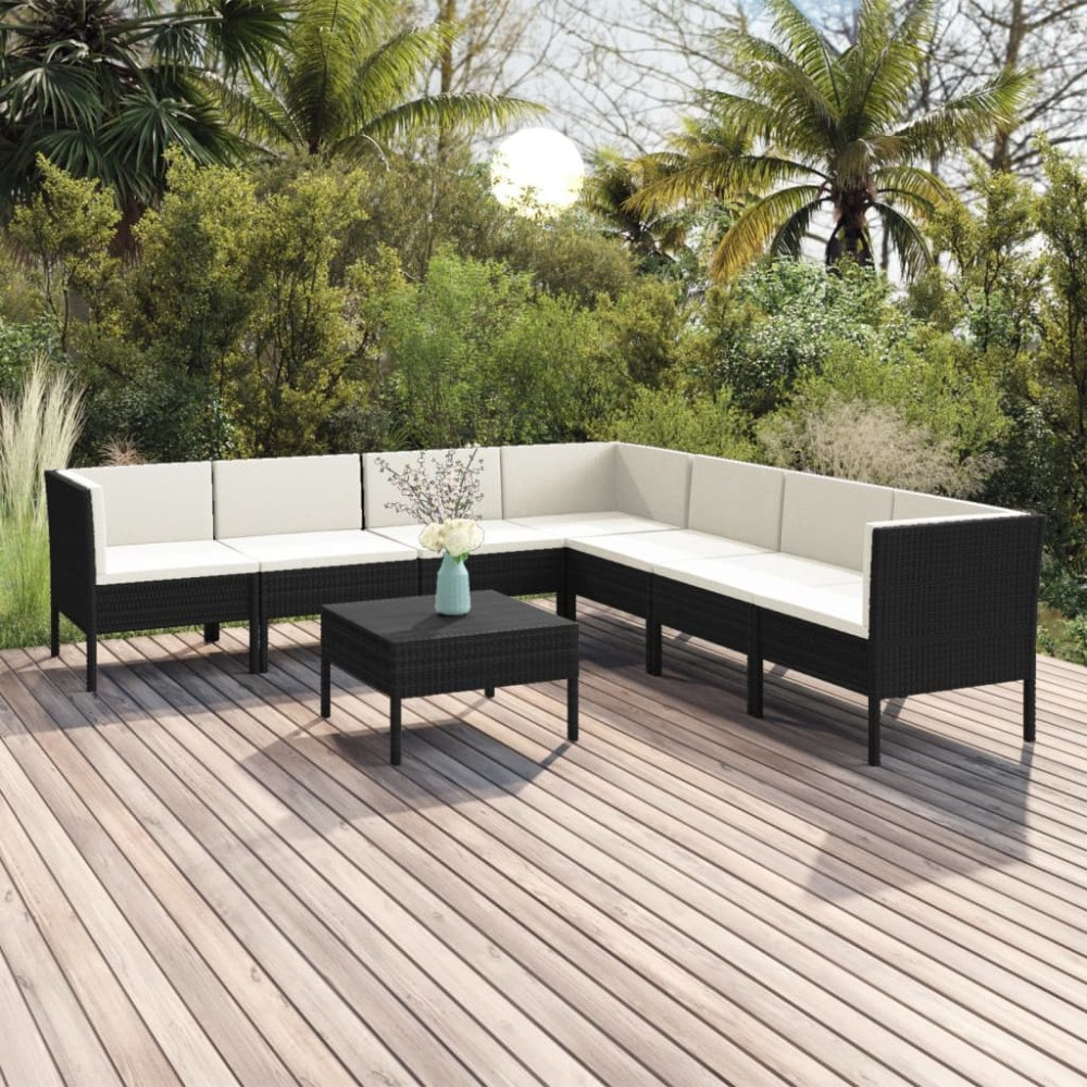 vidaXL Loungegrupp med dynor 8 delar konstrotting svart
