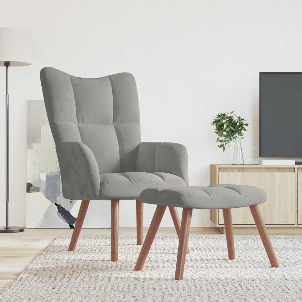 vidaXL Vilstol med fotpall ljusgrå sammet