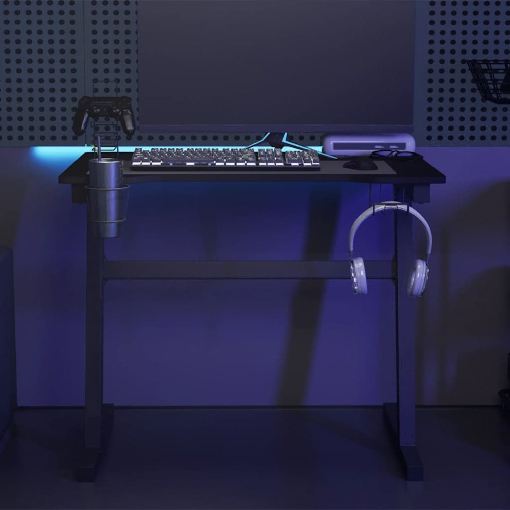 vidaXL Gamingskrivbord LED med Z-formade ben svart 90x60x75 cm