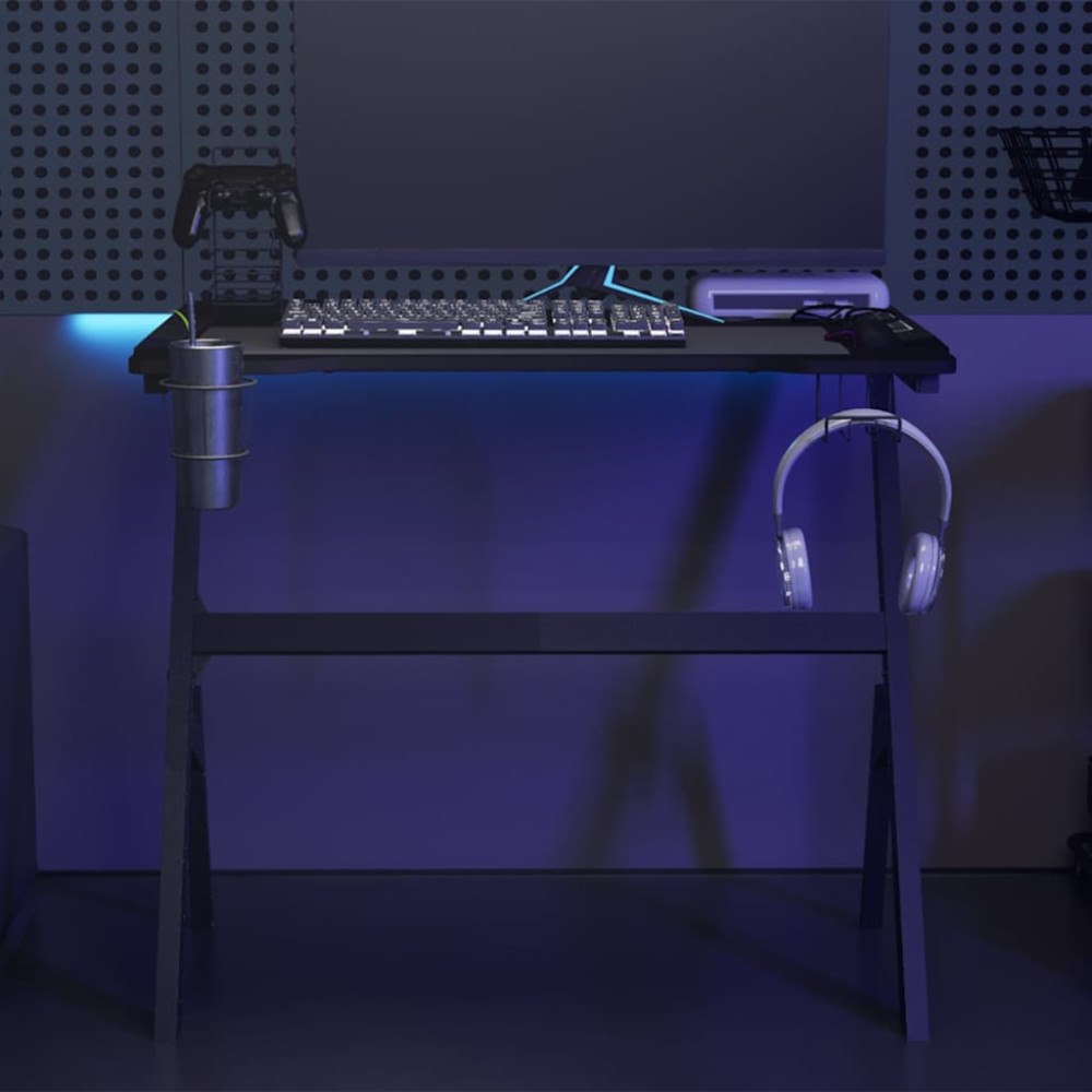 vidaXL Gamingskrivbord LED med Y-formade ben svart 90x60x75 cm