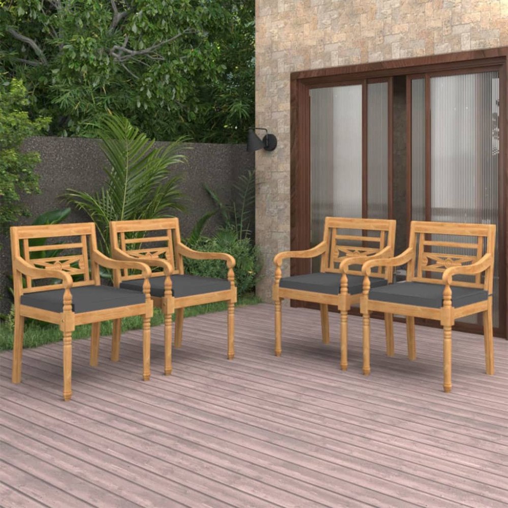 vidaXL Bataviastolar med dynor 4 st massiv teak