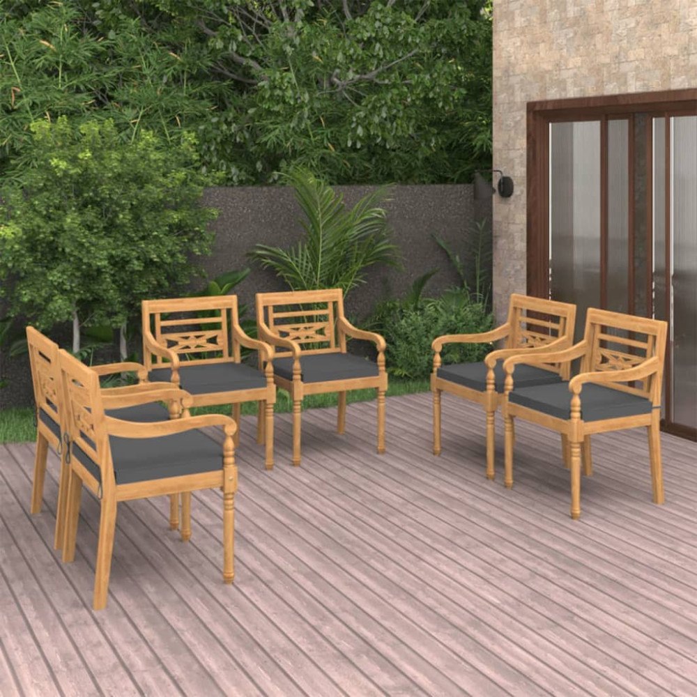 vidaXL Bataviastolar med dynor 6 st massiv teak
