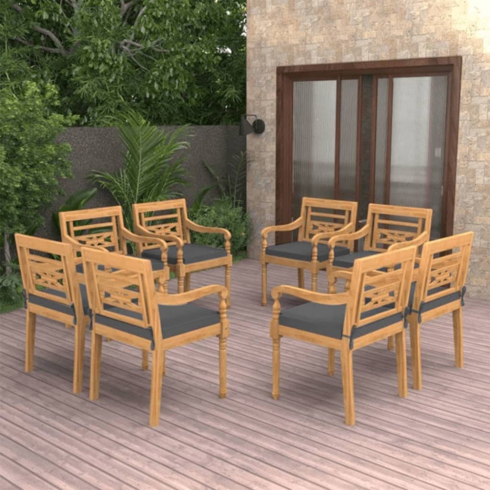vidaXL Bataviastolar med dynor 8 st massiv teak