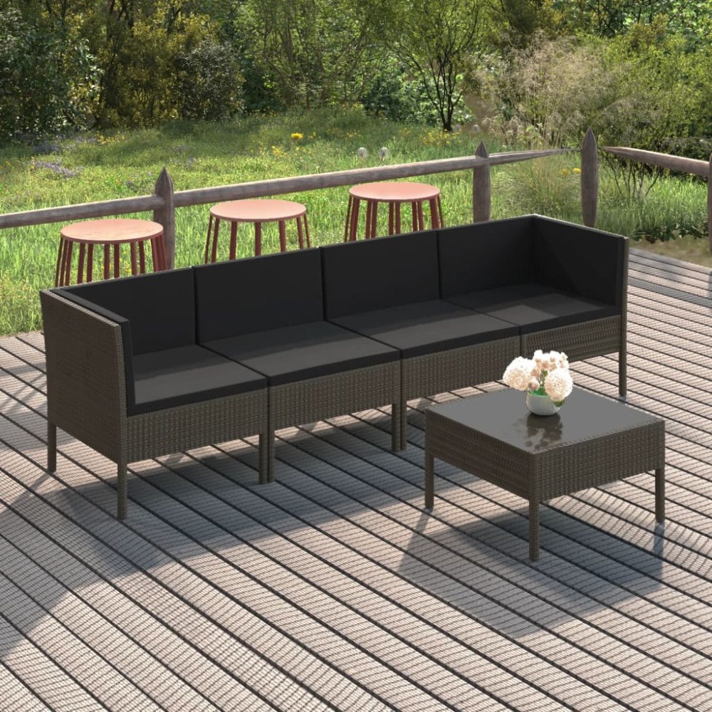 vidaXL Loungegrupp med dynor 5 delar konstrotting grå