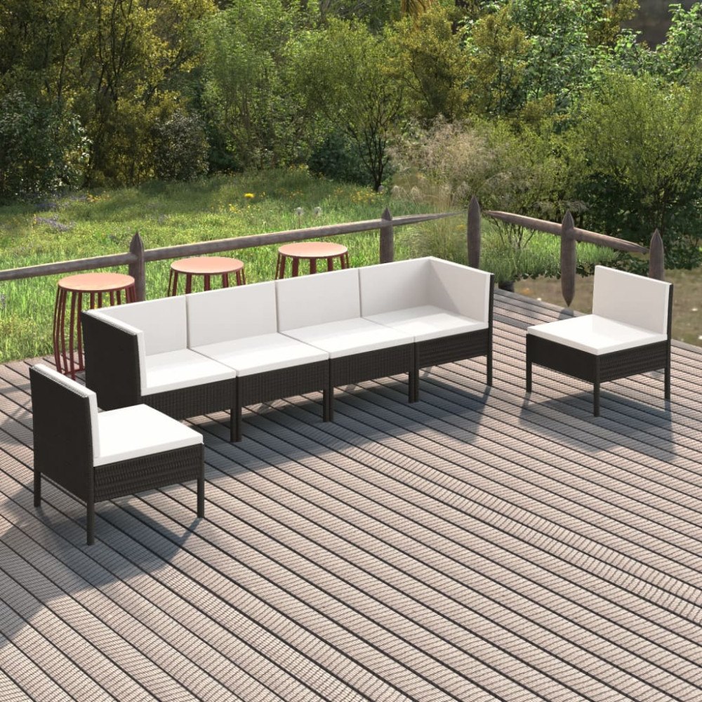 vidaXL Loungegrupp med dynor 6 delar svart konstrotting