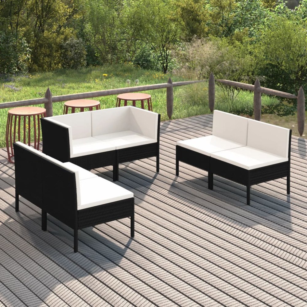 vidaXL Loungegrupp med dynor 6 delar svart konstrotting