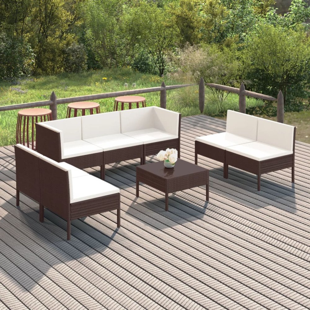 vidaXL Loungegrupp med dynor 8 delar konstrotting brun