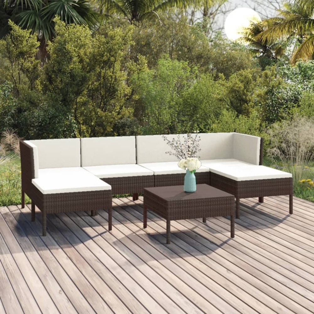 vidaXL Loungegrupp för trädgården med dynor 7 delar konstrotting brun