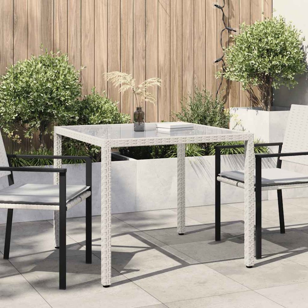 vidaXL Utebord 90x90x75 cm Härdat glas och konstrotting vit