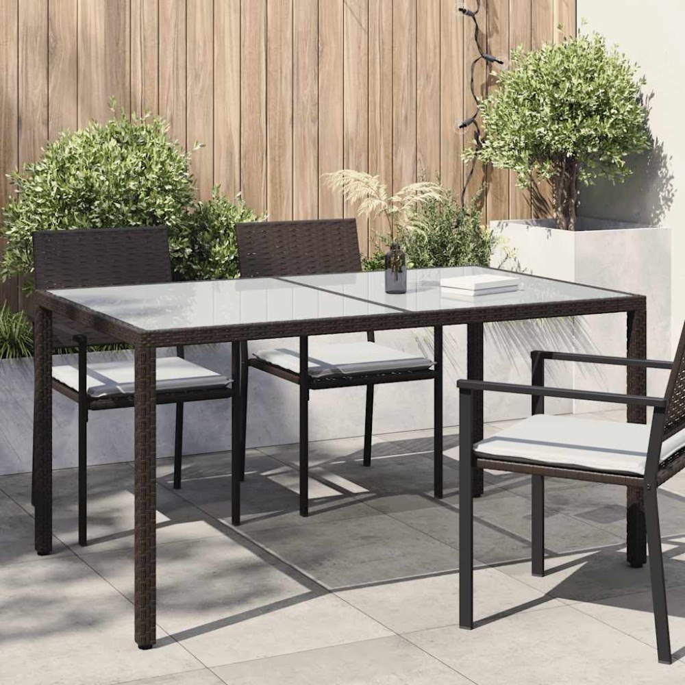 vidaXL Utebord 150x90x75 cm Härdat glas och konstrotting brun