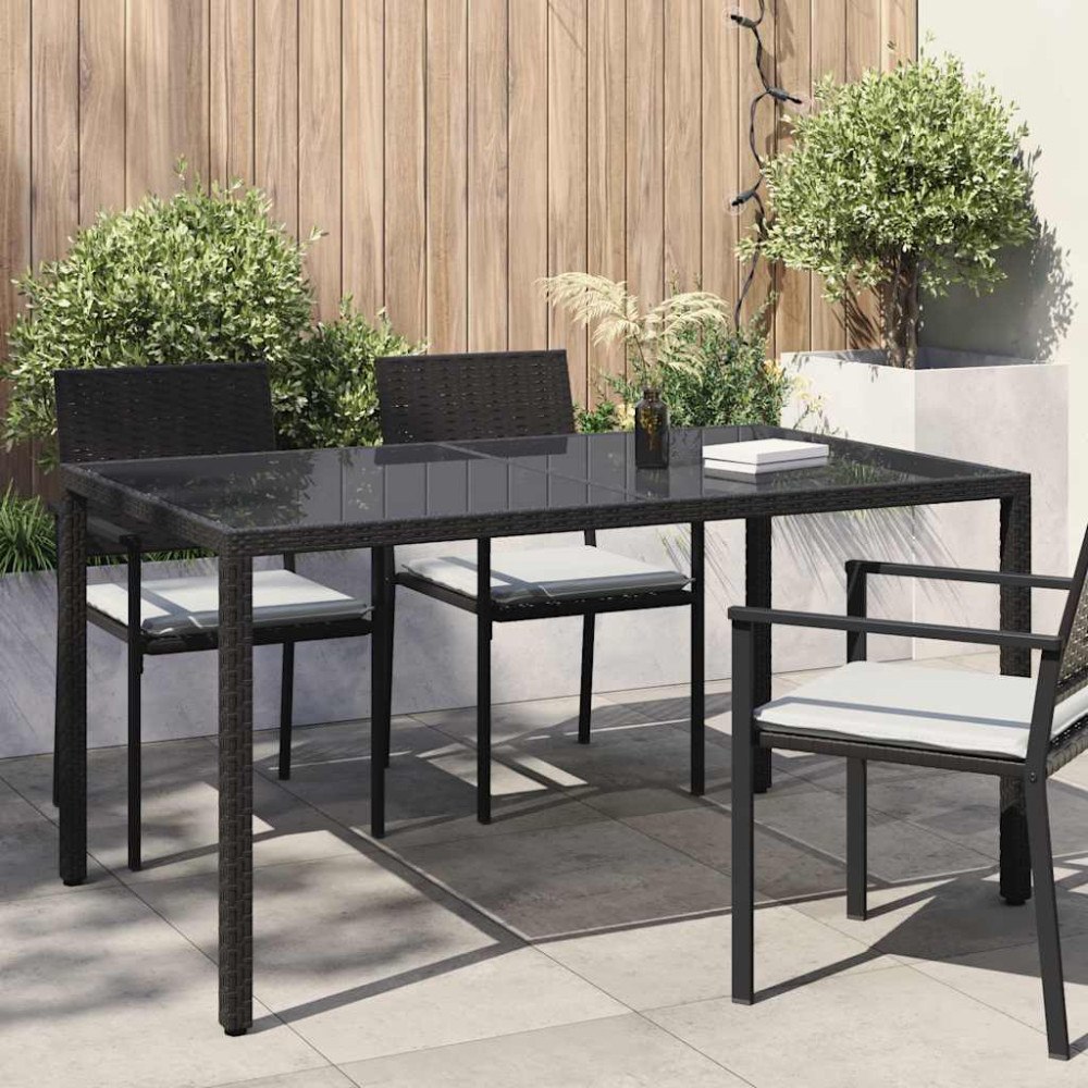 vidaXL Utebord 150x90x75 cm Härdat glas och konstrotting svart