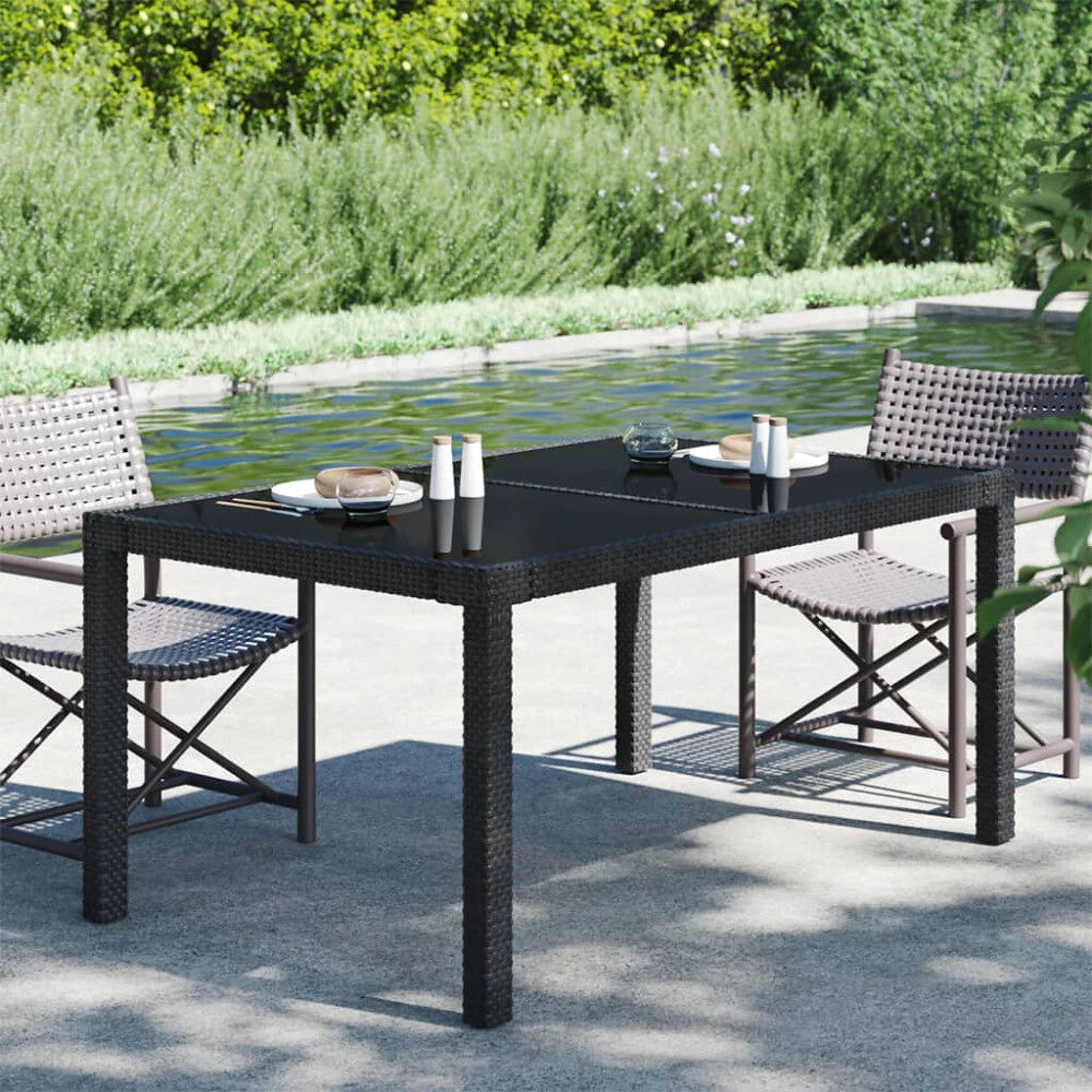 vidaXL Utebord 150x90x75 cm Härdat glas och konstrotting svart