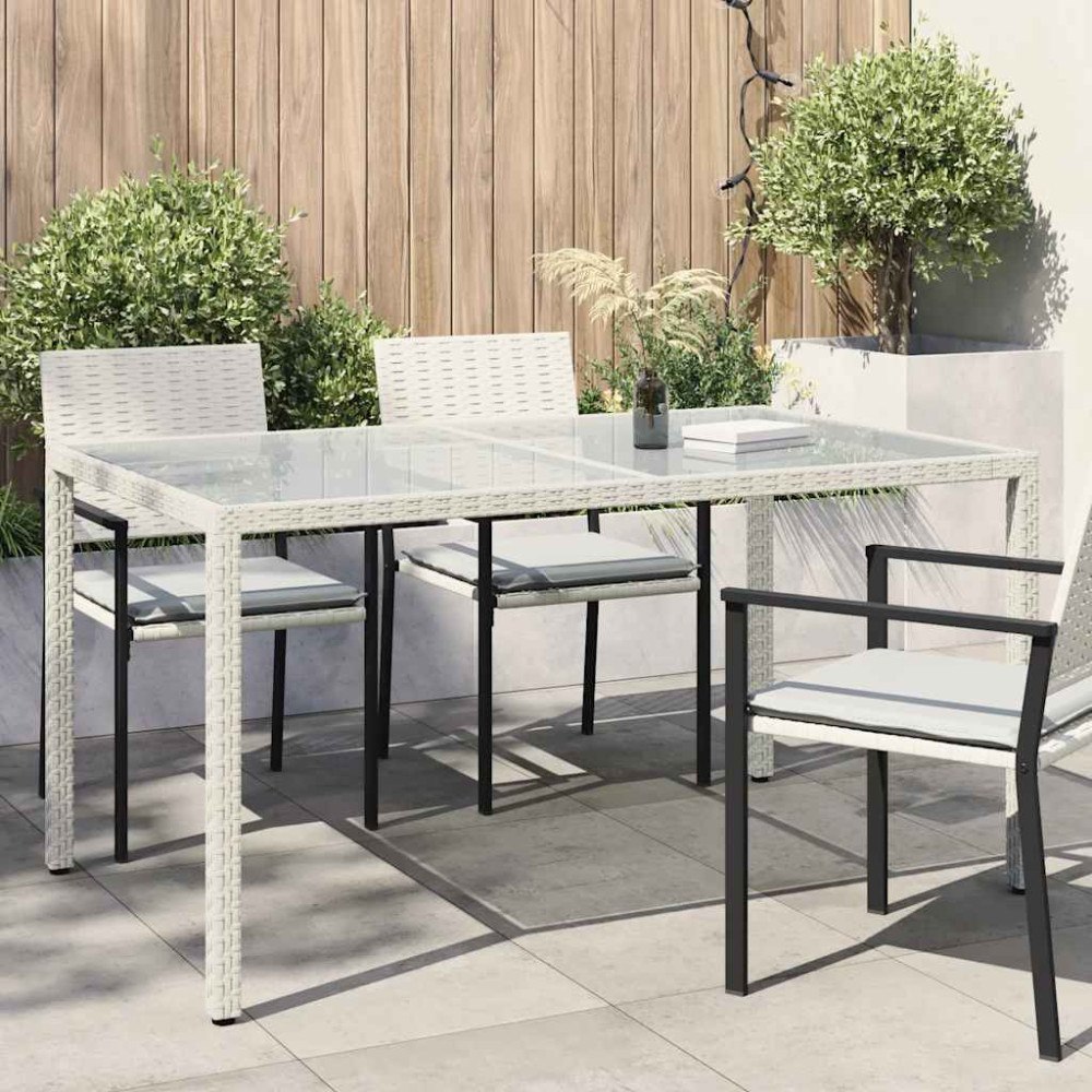 vidaXL Utebord 150x90x75 cm härdat glas och konstrotting vit