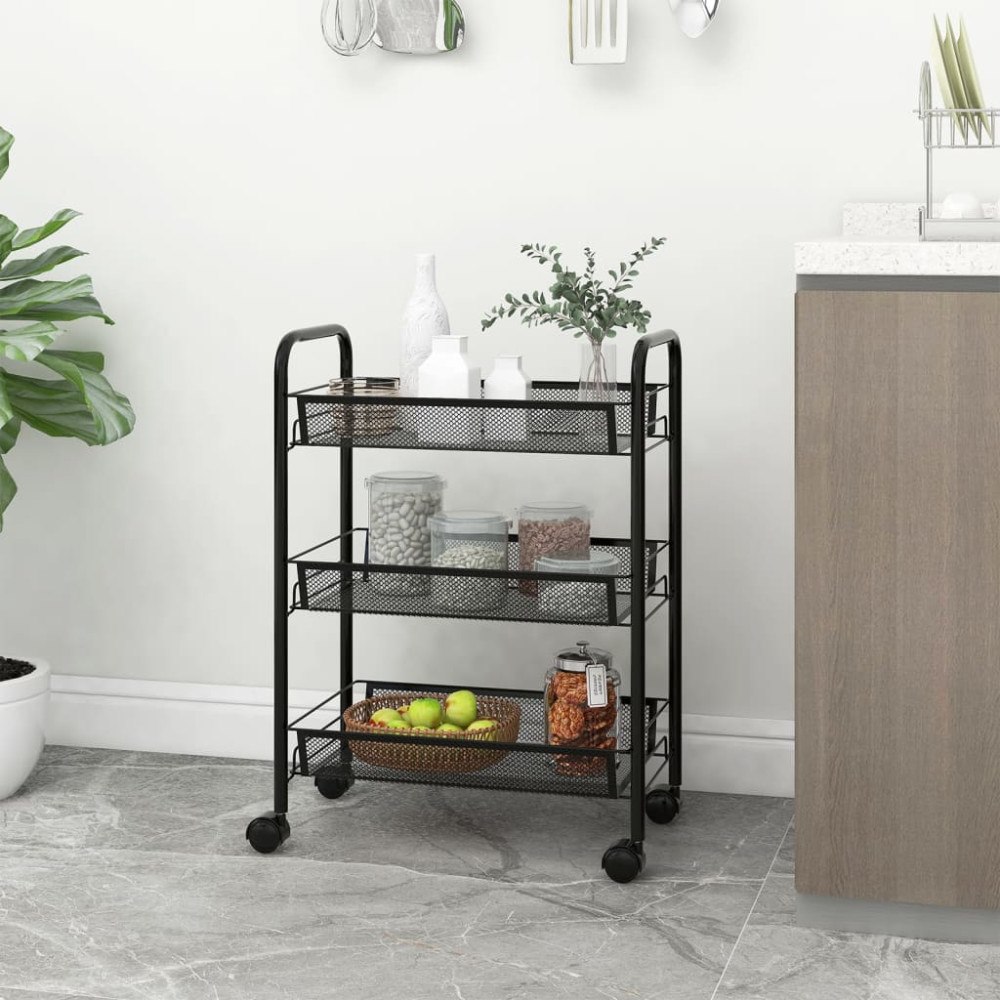 vidaXL Rullvagn 3 våningar svart 46x26x64 cm järn