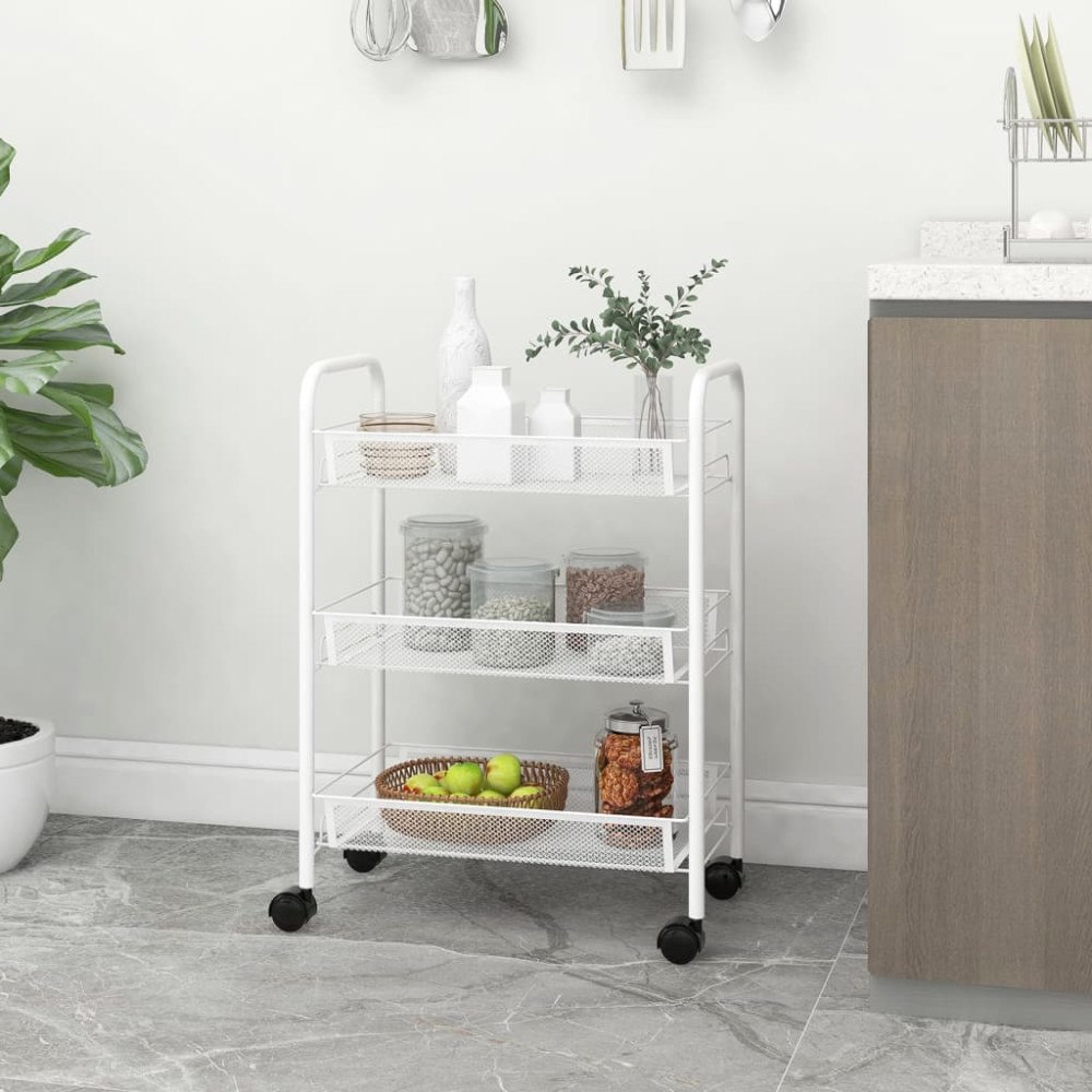 vidaXL Rullvagn 3 våningar vit 46x26x64 cm järn
