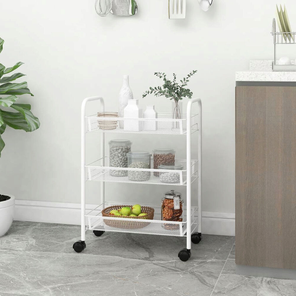 vidaXL Rullvagn 3 våningar vit 46x26x64 cm järn