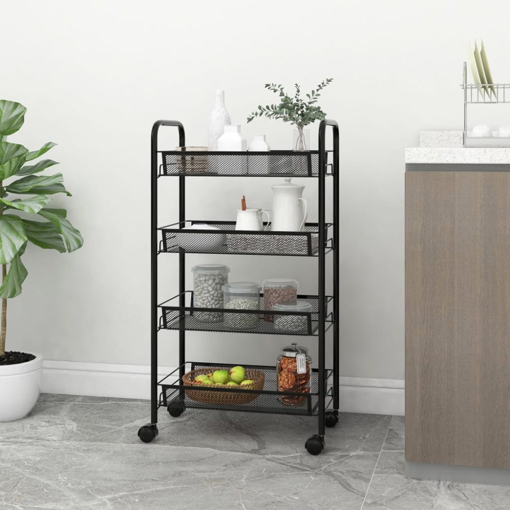 vidaXL Rullvagn 4 våningar svart 46x26x85 cm järn