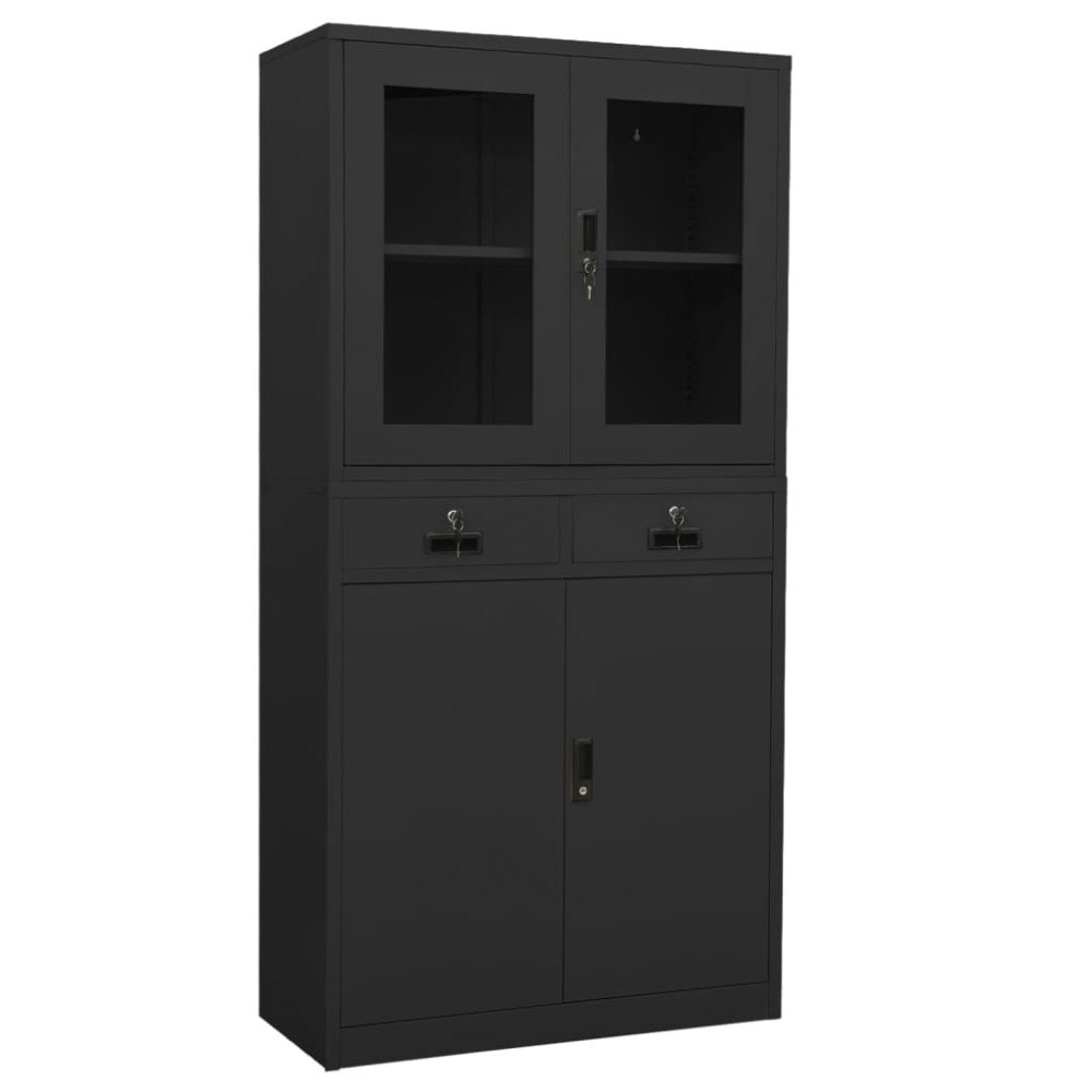 vidaXL Dokumentskåp antracit 90x40x180 cm stål och härdat glas